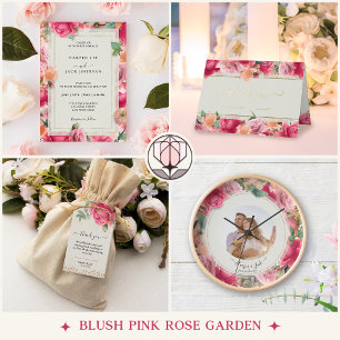 Invitación Romántico Boda de Círculo de Fotos Florales Rosa d
