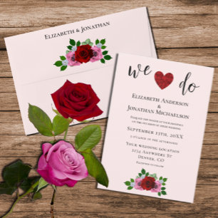 Invitación Boda de rosas rojas y rosas