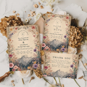 Tarjeta De Agradecimiento Boda Botánica en la Montaña de Flores Silvestres