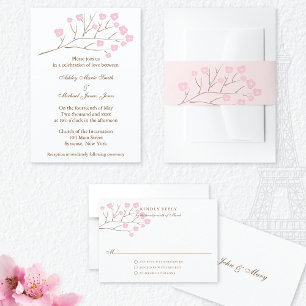 Invitación Florecimiento de cerezo en Boda rosa