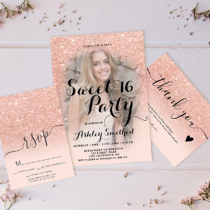 Lámina Rose gold glitter elegant photo budget Sweet 16