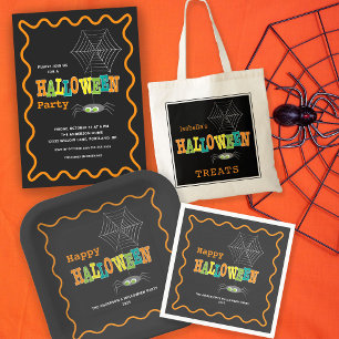 Invitación Halloween Party Cute Spider Tipografía colorida