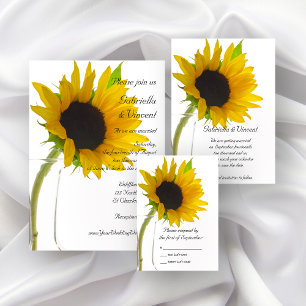 Invitación Girasol amarillo en Boda blanco
