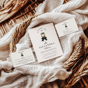 Invitación Graduación Champán Perla de Lazo Negro