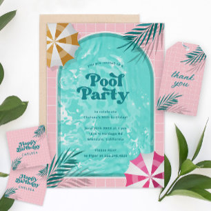 Invitación Palm Springs Fiesta de la piscina de verano cumple
