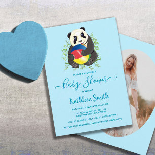Invitación Cute Panda Baby Shower Moderno Blue Sweet