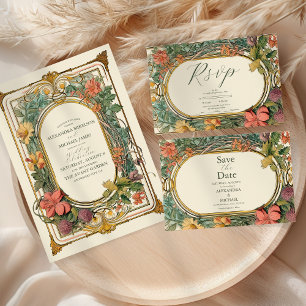 Invitación Boda de Art Nouveau floral vintage