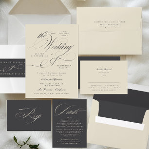 Invitación Ampersa elegante y carbón de Beige El Boda