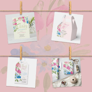 Tarjeta De Agradecimiento Flores De Agua De Primavera Azul Y Rubor