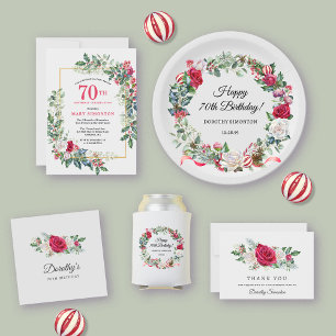 Invitación Floral de rosa blanca roja Holly fiesta de cumplea