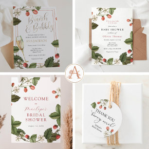 Invitación a Baby Shower de fresa Berry Sweet