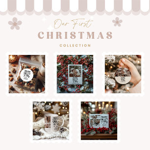 Pegatina Redonda Foto Copos de nieve Navidad Sr y Sra 