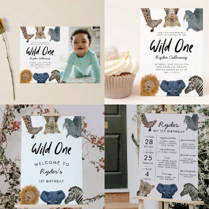 Invitación Wild One Safari Theme First Birthday Party Photo