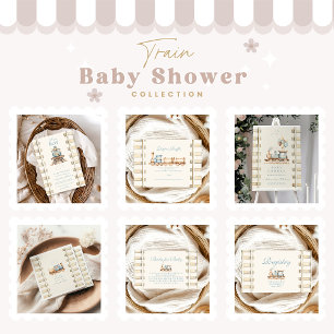 Nota de Baby Shower sobre el tren de color azul pa