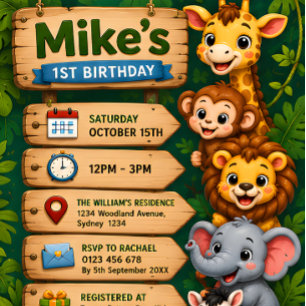 Invitación de cumpleaños número 1 de Wild One Safa
