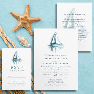 Invitación a la boda de barco acuarela