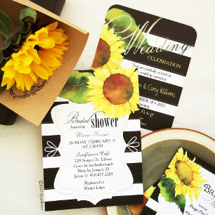Invitación Boda de rayas blancas negras de color girasol