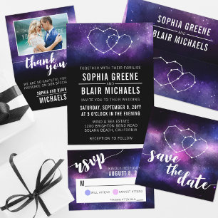 Invitación Galaxy Boda Hearts Constellation Guardar La Fecha