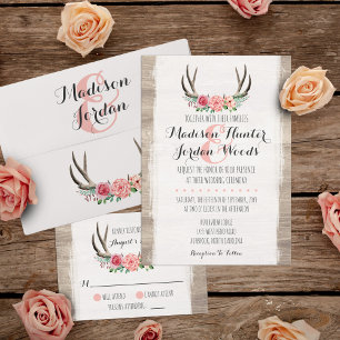 Invitación Cuerno Floral Rústico Boda Personalizado Formal
