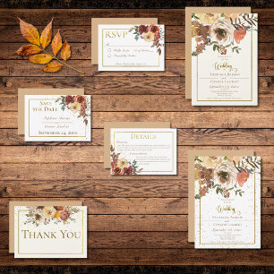 Tarjeta De Recepción Fall Floral Bouquet con detalles del Boda de oro