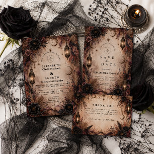 Tarjeta De Agradecimiento Boda Elegante Boho Goth