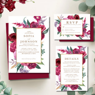 Etiqueta Dirección de devolución floral Burgundy romántica 