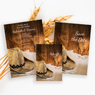 Tarjeta RSVP para Gorra Vaquero y Boda de Madera d