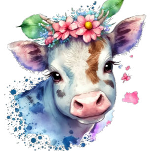 Invitación Watercolor Cute Cow con Chica de Florencia Baby Sh