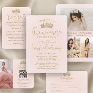 Invitación Simplemente elegante Quinceañera 3 Foto Rubor Pink