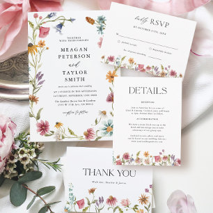 Invitación Todo En Uno Boda de primavera con flores silvestres en el jard