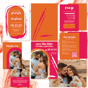 Tarjeta De Agradecimiento Boda de arco rosado retro negrita neón Naranja ret
