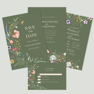 Invitación Sage Green Watercolor Wildflower Meadow Boda