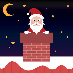 Papá Noel en la chimenea en la noche de Navidad en
