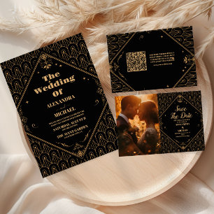 Reserva La Fecha Foto: Boda de Art Deco Geométrico con Oro Negro