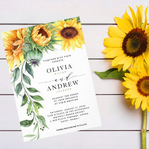 Invitación Elegante acuarela de girasol Compromiso moderno