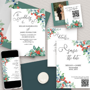 Invitación Winter Berries y Boda de la acuarela Holly