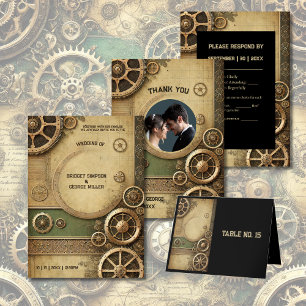 Tarjeta De Agradecimiento Foto de Steampunk Victorian Gearwork Boda