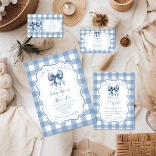 Tarjeta De Recepción Libros de Gingham de Cinta Azul para Bebé