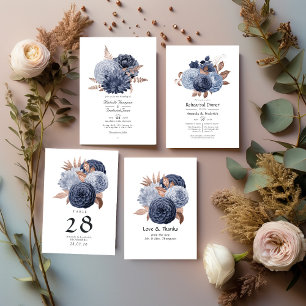 Tarjeta De Agradecimiento Foto de un Boda floral de oro azul y Rosa