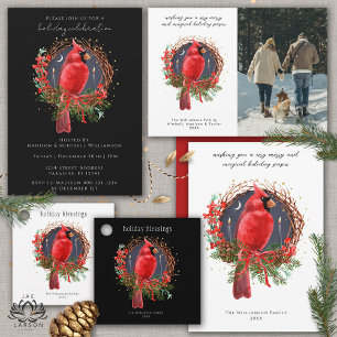 Pegatina Cuadrada Cardenal de Navidades de Holiday Blesss Wreath Yul