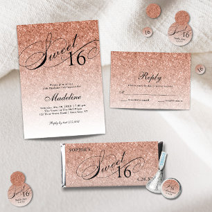 Purpurina de Glam Plata Invitación de 16 Cuadrados