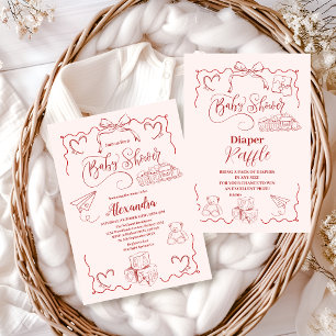 Invitación Juguetes de perro rosado doblan Baby Shower