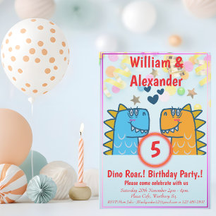 Invitación Fiesta de cumpleaños de gemelos Dino Roar