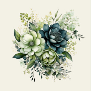 Tarjeta De Confirmación De Asistencia Flores de color azul verde agua personalizable RSV