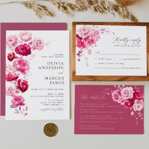 Reserva La Fecha Boho Magenta Rosa rosa caliente Boda floral Foto
