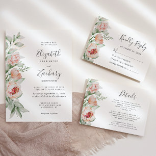 Tarjeta De Confirmación De Asistencia Boda de acuarela floral primavera melocotón rubor
