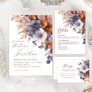 Tarjeta De Agradecimiento Boda Floral Elegante de polvo azul oxidado