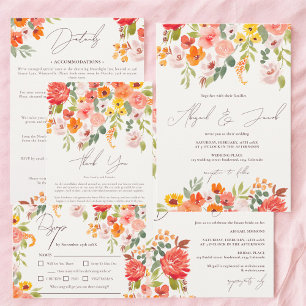 Invitación Caída Boho ducha de novia con flores pintada a man