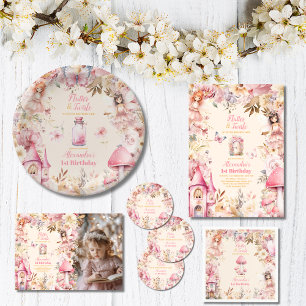 Tarjeta De Agradecimiento Foto Magical Fairy Floral Garden 1º cumpleaños