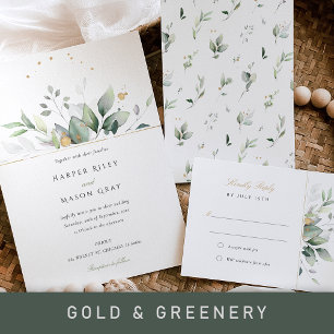 Elegante verde y tarjeta Boda Gold RSVP